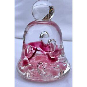 Prestige Blown Art Glass Paperweight 1997 Pink Floral Controlled Bubbles